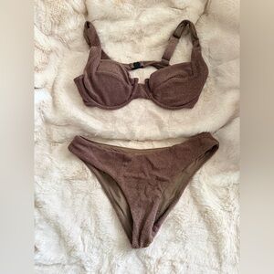 Brown Textured Bikini Set